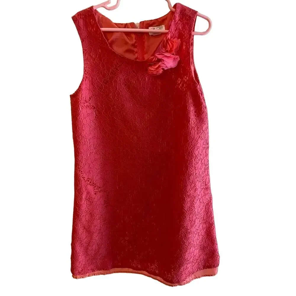 Children's Place Coral Pink Sleeveless Lined Lace Girl's Dress‎ Size 14
